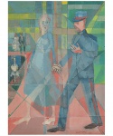 <b>PORTINARI, CÂNDIDO </b><br>(1903-1962)<br>Moça e Soldado<br>Óleo s/ papel<br>Ass. e datado 60, cid<br>Reproduzido no Catálogo "Raisonné", vol. IV pág. 499 FCO 2076<br>25 x 19 cm
