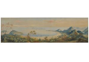 <b>HAGEDORN, FRIEDRICH</b><br>(1814-1889)<br>Vista do Rio de Janeiro com a Enseada de Copacabana <br>Aquarela s/ papel<br>Ass. e datado 52, cid <br>39 x 132 cm