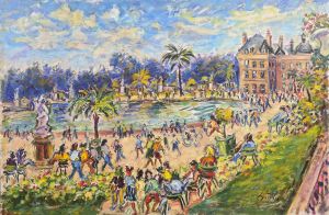 <b>SÉRGIO TELLES</b><br>(1936-2022)<br>Jardim de Luxemburgo<br>Óleo s/ tela<br>Ass. cid<br>Ass., titulado, situado e datado Paris 1996, no verso<br>80 x 120 cm