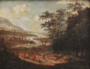 <b>Escola Europeia</b><br>Séc. XIX<br>Paisagem com Rio<br>Óleo s/ tela<br>56 x 70 cm