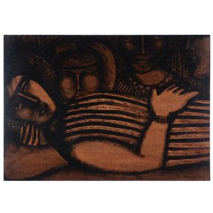 <b>FARNESE DE ANDRADE</b><br>(1926-1996)<br>Figuras<br>Óleo s/ chapa industrializada<br>Ass. e datado 64, cid<br>50 x 70 cm