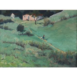 <b>BUSTAMANTE SÁ</b><br>(1907-1988)<br>Santíssimo - Rio<br>Óleo s/ tela<br>Ass. cie <br>Ass., titulado e datado 76, no verso<br>46 x 60 cm
