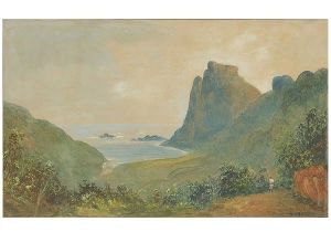 <b>HAGEDORN, FRIEDRICH</b><br>(1814-1889)<br>Vista do Rio de Janeiro com a Pedra da Gávea<br>Aquarela s/ papel<br>Ass. cid 34 x 56 cm
