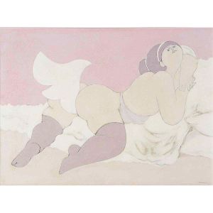 <b>DACOSTA, MILTON</b> <br>(1915-1988)<br>Vênus e Pássaro<br>Óleo s/ tela<br>Ass. cid<br>Ass., titulado e datado 75, no verso<br>54 x 73 cm