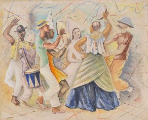 <b>SANTA ROSA, TOMÁS </b><br>(1909-1956)<br>Roda de Samba<br>Óleo s/ tela<br>Ass. e datado 44, cid<br>50 x 61 cm
