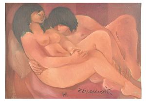 <b>DI CAVALCANTI, EMILIANO</b><br>(1897-1976)<br>Duas Amigas<br>Óleo s/ tela<br>Ass. e datado 70 no centro inferior<br>54 x 73 cm