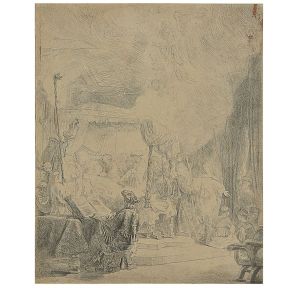 <b>REMBRANDT, VAN RIJN </b><br>(1606-1669)<br>A Morte da Virgem<br>Gravura a água forte<br>Ass. e datado 1639, cie<br>44 x 36 cm