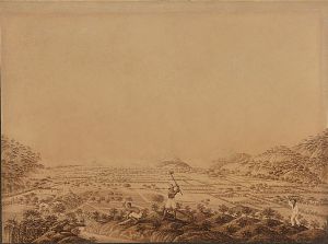 <b>KARL ROBERT EDLER VON DER PLANITZ, dito Barão de Planitz</b><br>(1804-1843)<br>Vista Tomada do Barro Vermelho em Direção a Botafogo, Praia Vermelha e Baía do Rio de Janeiro<br>Sépia s/ papel colado em cartão<br>Circa 1835-1840<br>49,1 x 58,9 cm