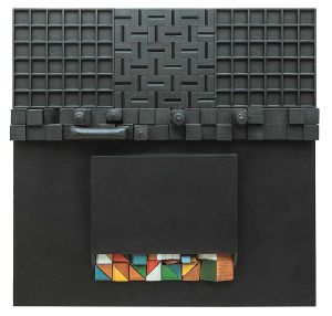 <b>GALVÃO, JOAO CARLOS</b><br>(1941)<br>Relevo Negro com Cores<br>Escultura em madeira<br>Ass. e datado 1980, no verso<br>90 x 90 cm