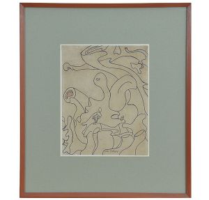 <b>YVES TANGUY</b><br>(1900-1955)<br>Escola francesa<br>Composição<br>Técnica mista s/ papel<br>Ass. no centro inferior<br>30 x 23 cm
