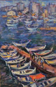 <b>SÉRGIO TELLES</b><br>(1936-2022)<br>Le Port de Tyre<br>Óleo s/ tela<br>Ass., titulado e datado 2000, no verso<br>Reproduzido no livro "Le Liban" - edição Art Temoin - Paris 2003<br>92 x 60 cm