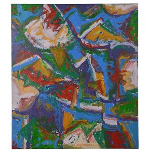 <b>DAVID LARGMAN</b><br>(1928)<br>Ser Mimético<br>Acrílica s/ tela<br>Ass., titulada e datada 97, no verso<br>135 x 120 cm