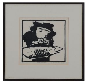 <b>ROBERTO MAGALHÃES</b><br>(1940)<br>A Mulher Mais Linda do Mundo<br>Xilogravura<br>P. A.<br>Ass. e datada 1965, cid<br>Titulada no centro inferior<br>34 x 34 cm