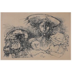 <b>MARCELO GRASSMANN</b><br>(1925-2013)<br>Dama e Bichos<br>Gravura em metal<br>Ass. cid<br>35 x 51 cm