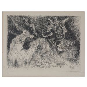 <b>MARCELO GRASSMANN</b><br>(1925-2013)<br>Guerreiro e Bicho<br>Gravura em metal<br>Ass. cid<br>Numerada 7/180, cie<br>29 x 36 cm