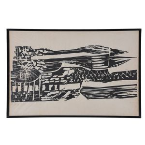 <b>MARIA BONOMI</b><br>(1935)<br>"Emotion"<br>Xilogravura<br>Ass. cid<br>Titulado e datado 1957, cie<br>Numerada 5/6, cie<br>62 x 94 cm