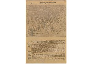 <b>THÉODOR DE BRY</b><br>(1528-1598)<br>Escola Belga<br>Cidade de Salvador com a Ilha de Itamaracá<br>Gravura em metal<br>30 x 22 cm