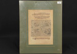 <b>THÉODOR DE BRY</b><br>(1528-1598)<br>Escola Belga<br>Região de São Vicente com o Forte de Bertioga<br>Gravura em metal<br>30 x 22 cm