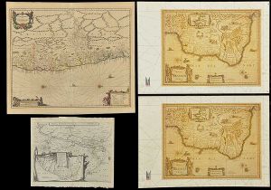 <b>LEVINUS HULSIUS</b> - Mapa da América Meridional Mapas Capitanarium de Phernambuco, Itamaraca. Mapas do Brasil Capitanias em 1630. Conjunto 5 gravuras.