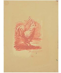 <b>IBERÊ CAMARGO</b><br>(1914-1994)<br>Galo<br>Sanguínea<br>Ass. e datada 52, cid<br>33 x 25 cm