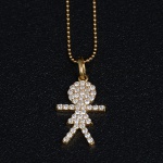 <b>Cordão</b> em ouro amarelo 18k, com pingente "menina" cravejado com brilhantes.