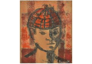 <b>FERNANDO P</b><br>(1917-2005)<br>Retrato<br>Óleo s/ cartão colado em Eucatex<br>Ass. cid<br>30 x 24 cm