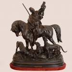 <B>ARTHUR WAAGEN</b><br>(1833-1898)<br>Kabyle au Retour de la Chasse<br>Escultura em bronze patinado<br>Alt. 90 cm; Compr. 74 cm