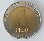 Numismática ARGENTINA - 1 Peso - Mercosul - Mercado Comum do Sul -  cunhagem 496.715 - 1996 (escassa