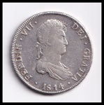 Moeda - Bolívia - Colônia Espanha Ferdinand VII - 8 Reales - 1814 PJ # Prata 0,896 - 26,76 gr - 38,5