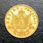 20 FRANCOS 1868 FRANÇA - KM 801-  Ouro (0,900) 6,45161 g 21 mm - Imperador Napoleão III.