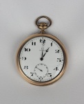 Relógio de bolso OMEGA, mecânico, em plaque de ouro com 2 tampas e mostrador esmaltado. Funcionando, porém sem garantia futura. Tamanho: 55 mm