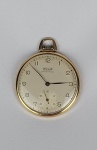 Relógio de bolso TISSOT Antimagnetic, mecânico, em plaque de ouro com 1 tampa e mostrador esmaltado. Funcionando, porém sem garantia futura. Tamanho: 45 mm