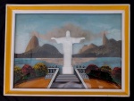 QUADRO -  Quadro confeccionado em Asa de Borboleta, representando Cristo Redentor, Rio de Janeiro. Medindo: