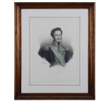 HENRI GREVEDON (Paris 1776-1860) - "Pedro Primeiro, Imperador do Brasil" Litogravura aquarelada s/ papel 47,6 x 34,6 cm. Ass. inf. esquerdo. 1830. Ass. inf. esquerdo. Moldura. 73 x 60 cm.