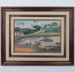 BUSTAMANTE SÁ (RJ, 1907 - 1988) "Monte Serrat" Óleo s/ tela 38 x 55 cm. ass. inf. direito e verso 1973.  Moldura 69 x 85,5 cm