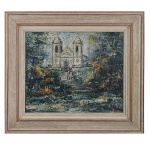 JOSÉ BENIGNO (MG. 1955) Paisagem com igreja - Óleo s/ tela 50 x 60 cm. ass. inf. direito 1976. Moldura 73 x 84 cm.