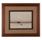 LAZZARINI, Domenico (1920-1987) Marinha e barco - Óleo s/ Tela 27 x 35 cm. sem. assinatura. Moldura: 53 x 62 cm. 