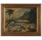 ARAUJO LIMA (Portugal 1883 - R.J 1958) Paisagem - Óleo s/ tela 34 x 44 cm. ass. inf. direito e verso 1954. Moldura 45 x 56 cm.