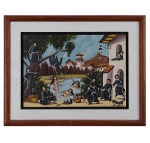 Assinatura ilegível - Arte Popular - Sem Título. Óleo s/ eucatex 27 x 38 cm. Ass. inf. esquerdo. Moldura 41 x 52 cm.