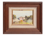 LAZZARINI, Domenico (1920-1987) - Casario - óleo s/ tela 16 x 22,5 cm, ass. inf. direito e datado 1986, medida com moldura 35 x 42 cm.