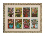 CECILIA QUINTELA  - Coleção de 8 vasos de flores - Acrílica s/ tela, com 8 telas de 30 x 20 cm cada. Moldura 92 x 120 cm.