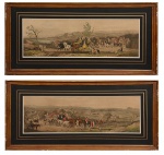 WILLIAM JOSEPH SHAYER (1811-1892) Par de antigas gravuras inglesas aquareladas a mão com temas de caça. 21 x 64 cm. Ass. inf. direito 1889. Apresenta paspatur e bela moldura medindo 41 x 85 cm.