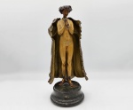 Franz Xavier Bergmann (Áustria 1861/1936) - Escultura, Modelo erótico de  mulher nua sob vestido, articulada em bronze patinado. Med. 18 x 10 cm. Apresenta base de mármore de 2 cm. de espessura. Séc. XIX.