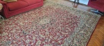 Belíssimo tapete Persa Kirman com decoração floral sobre fundo bege e vermelho - med. 410x300 cm, tapete em perfeito estado de conservação