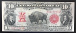 Raríssima Cédula, Estados Unidos da América, Valor 10 Dollars, Série Búfalo 1901, MBC/Soberba.