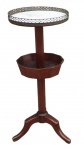 Mesa coluna estilo inglês em madeira nobre com tampo circular com mármore e gradil de metal vazado,