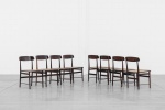 Sergio rodrigues- 1956- Raro conjunto com 8 cadeiras Lucio Costa em jacarandá. Estrutura toda execut