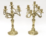 França Séc XIX, lindo par de candelabros em bronze com resquícios de ormolu, desenho rocaille, para 7 velas, altura 50 cm.