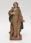 Portugal Séc XIX - Imagem de São João do Pé da Cruz em madeira entalhada e policromada, apresenta faltas, altura 33 cm.