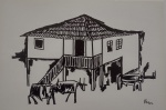 Poty Lazzarotto - São Paulo Curitiba casa de fazenda - Gravura off set - 31 x 45 cm